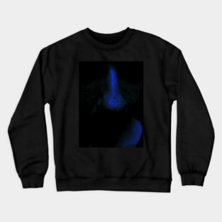 Portrait, digital collage and special processing. Close up to face, nose. Weird and dark. Very dim, blue. Crewneck Sweatshirt